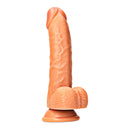 RealRock 6 Inch Curved Realistic Dildo With Balls Tan showcasing lifelike details and a soft-touch finish.