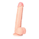 RealRock 10 Inch Straight Realistic Dildo With Balls Flesh showcasing realistic veins and natural appearance for versatile play.