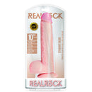 RealRock 10 Inch Straight Realistic Dildo With Balls Flesh in packaging showcasing realistic details and suction base.