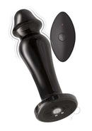 Ass-Sation Remote Vibrating Metal Anal Lover Plug Black with wireless remote control for 10 vibration functions.