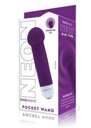 Bodywand Mini Pocket Wand Silicone Massager Neon Purple product packaging with bulbous vibrating tip.