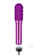 Le Wand Grand Bullet Rechargeable Silicone Vibrator Cherry in vibrant purple with charging base.