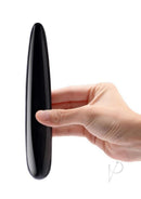 Le Wand Crystal Slim Wand with Silicone Ring Black Obsidian held in hand, showcasing its sleek black design.