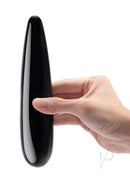 Le Wand Crystal Wand Probe with Silicone Ring Black Obsidian held in hand, showcasing sleek design and natural stone elegance.