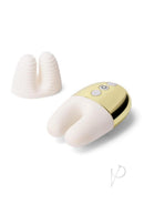 Le Wand Double Vibe Silicone Vibrator White Gold with flexible ears for focused stimulation.