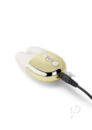 Le Wand Double Vibe Silicone Vibrator White Gold featuring flexible ears and user-friendly controls.