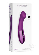 Le Wand Gee Silicone Body G-Spot Vibrator Cherry packaging showcasing its sleek design and features.