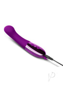 Le Wand Gee Silicone Body G-Spot Vibrator Cherry in vibrant purple with controls and charging connector.