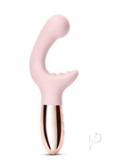 Le Wand XO Silicone Dual Stimulating Vibrator Rose Gold with a sleek design and dual motor system for enhanced pleasure.