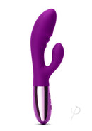 Le Wand Blend Rechargeable Silicone Rabbit Vibrator Cherry in vibrant purple color, designed for dual-zone stimulation.