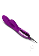 Le Wand Blend Rechargeable Silicone Rabbit Vibrator Cherry in vibrant purple color with sleek design and dual motors.