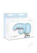 Le Wand Dual Weighted Silicone Attachment Blue in packaging, designed for dual stimulation and full contact pleasure.