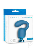 Le Wand Petite Glider Weighted Silicone Attachment Blue packaging showcasing its unique design and features.