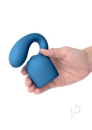 Le Wand Petite Glider Weighted Silicone Attachment Blue held in hand, highlighting its unique design and color.