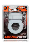 Oxballs Glowdick Silicone Cockring with LED Clear Ice in packaging highlighting its features and design.