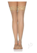 Leg Avenue Stay Up Lace Top Lycra Sheer Thigh High Nude, showcasing luxurious nude thigh highs with lace top design.
