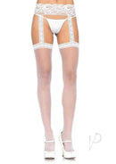 Leg Avenue Sheer Thi Hi with Lace Garter Belt OS White showcasing a seductive design with floral lace details.