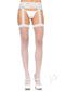 Leg Avenue Sheer Thi Hi with Lace Garter Belt OS White showcasing a seductive design with floral lace details.