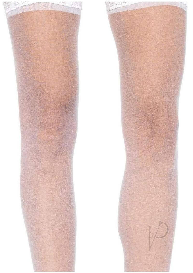 Leg Avenue Sheer Thi Hi with Lace Garter Belt OS White, showcasing sheer fabric and lace details.