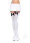 Leg Avenue Nylon Over The Knee with Bow OS White Black on model, showcasing chic thigh highs with satin bows.
