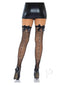 Leg Avenue Fishnet Thigh Highs with Rhinestone OS Black, featuring a backseam with rhinestones and bows, perfect for seductive occasions.
