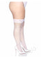 Leg Avenue Spandex Industrial Net Thigh Highs 1X 2X White with lace top worn with high heels