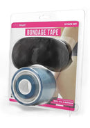 Whipsmart 100 Foot Bondage Tape Clear packaging featuring bondage tape and a blindfold for restraint purposes.