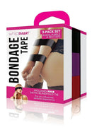 Whipsmart Bondage Tape 150 Feet with Blindfold Multi Color pack includes three colorful self-adhesive rolls and a blindfold.