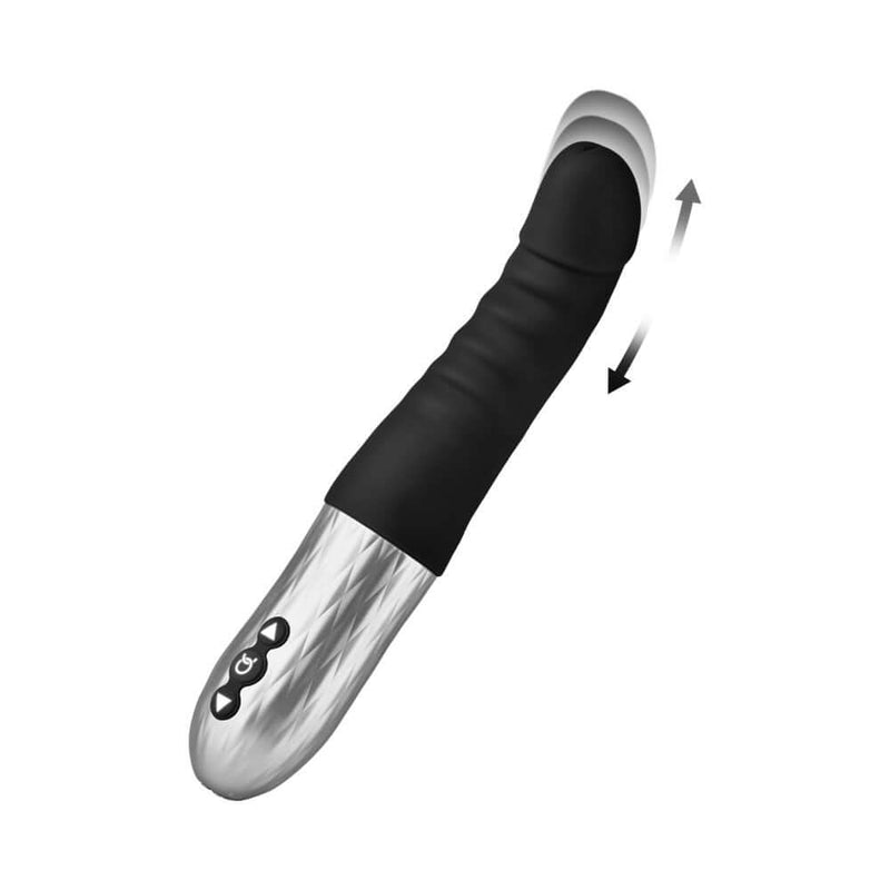 Forto Thruster Silicone Thrusting G Spot Vibrator Black with realistic thrusting motion and soft silicone texture.