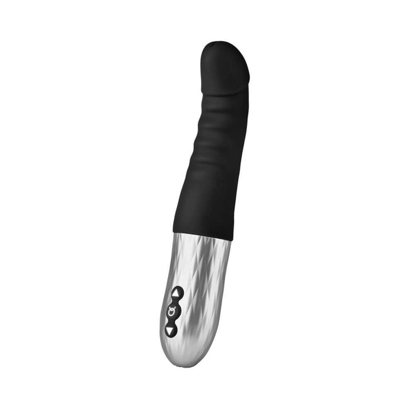 Forto Thruster Silicone Thrusting G Spot Vibrator Black showcasing sleek design and flexible silicone for pleasure.
