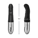 Forto Thruster Silicone Thrusting G Spot Vibrator Black dimensions measuring 5.5 inches, 9.4 inches, and 1.7 inches.