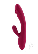 Evolved Jammin G Rechargeable Silicone Rabbit Vibrator Red on display with a sleek design and vibrant red color.