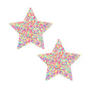 Neva Nude Pastie Star Sprankles Neon UV handmade star pasties in multicolor neon pastel design.