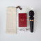 Titan Touch Panel Wand Massager Black, accessories including pouch, manual, and charging cable.