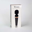 Titan Touch Panel Wand Massager Black packaging showcasing sleek design and features for optimal pleasure.