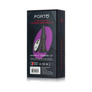 Forto Vibrating Ribbed Plug Remote-Controlled Large packaging with product details, remote control, and dimensions.