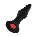 Forto Vibrating Ribbed Anal Plug Remote-Controlled Small Black on a white background with red control button