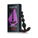 Forto Vibrating Anal Beads Silicone Plug Black displayed with packaging, showcasing its beaded structure and advanced features.