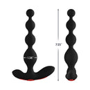 Forto Vibrating Anal Beads Silicone Plug Black showcasing flexible design with measurements 7.25" height and 1.38" width.
