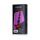 Forto Vibrating Anal Beads Silicone Plug Black packaging showcasing product dimensions and design details.