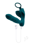 Playboy Bring It On Silicone Anal Plug with Cock Ring Teal vibrating anal toy with USB charging cable