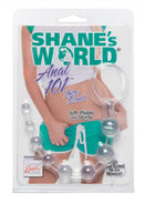 Shane's World Anal 101 Intro Anal Beads Clear packaging, featuring soft, pliable beads for beginners.