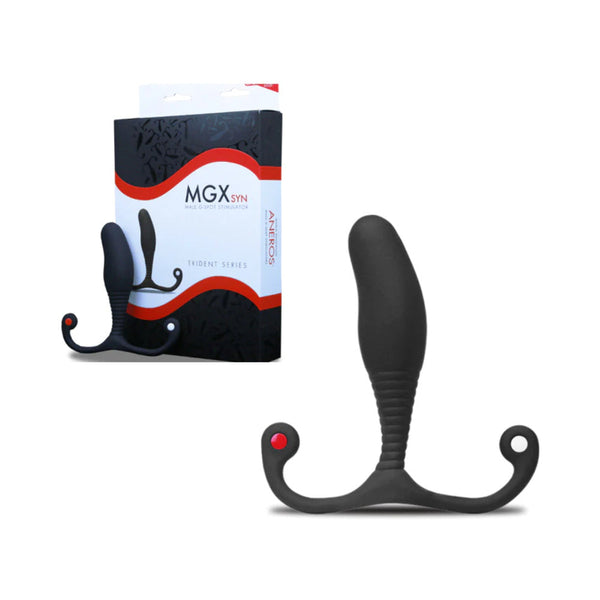 Aneros Trident Series MGX Syn Prostate Stimulator with packaging, designed for hands-free prostate massage.