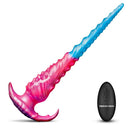 Creature Cock Vibropus Anal Dildo with Remote Control in vibrant pink and blue colors with a detailed design.