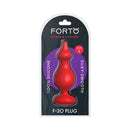 Forto F-30 Pointer Silicone Anal Plug Large Red in packaging, featuring a smooth silicone design and ergonomic shape.