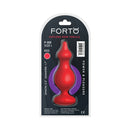 Forto F-30 Pointer Silicone Anal Plug Large Red packaging with detailed specifications and design.