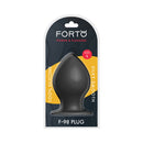 Forto F-98 Cone Silicone Anal Plug Large Black packaging showing 100% silicone material and sleek design.