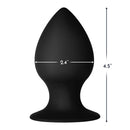 Forto F-98 Cone Silicone Anal Plug Large Black with dimensions, 2.4 inch width and 4.5 inch height, sleek black finish.