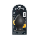 Forto F-98 Cone Silicone Anal Plug Large Black in packaging, showcasing its sleek design and size details.