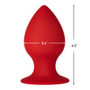 Forto F-98 Cone Silicone Anal Plug Large Red shown with dimensions of 2.4 inches wide and 4.5 inches tall.